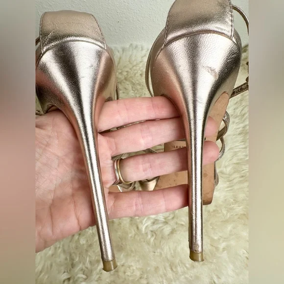 Badgley Mischka Gold Leather Metallic Strappy Stiletto Heels Sz 8.5 - Picture 8 of 10